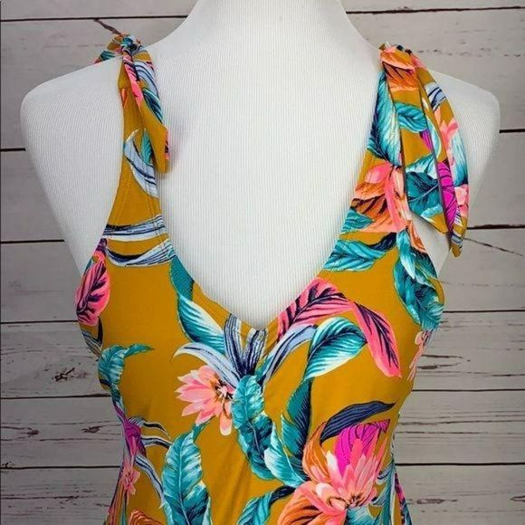 XHilaration Women's Mustard Floral One Piece Bathing Suit Swimwear Size Large - Picture 11 of 11